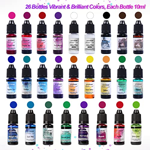 Save 14% on LET'S RESIN 26 Colors Alcohol Ink Set with 23oz Bubble Free Epoxy Resin, Crystal Clear Epoxy Resin with Resin Dye