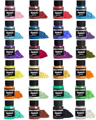 Mica Powder, 24 Colors Pearlescent Pigment Powder for Epoxy Resin, 240g Pearl Pigment Set for Soap Making, Bath Bomb, Candle Making, Art Crafts, Lip Gloss, Nail Polish, Dye - color: 24 Colors-Artisan Selection
