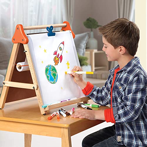 Discovery™ 3-in-1 Tabletop Dry Erase Chalkboard Painting Art Easel, Includes Paper Roll and Oversized Clip, 17 x 15 Inch Wood Frame, Perfect for Children 3+ | Foldable/Portable for Countertop Play