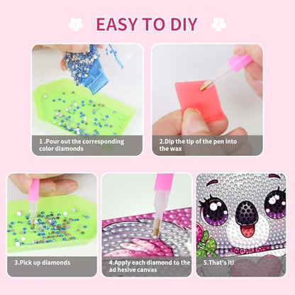 PERFECTSIGHT Cute 5D Diamond Art Kits, Kawaii DIY Painting Art for Adults Teen, 4 Pack Diamond Arts and Crafts Sets, Big Gem Full Drill Diamond Dots for Women (Pink Animal) - style: Pink Animal