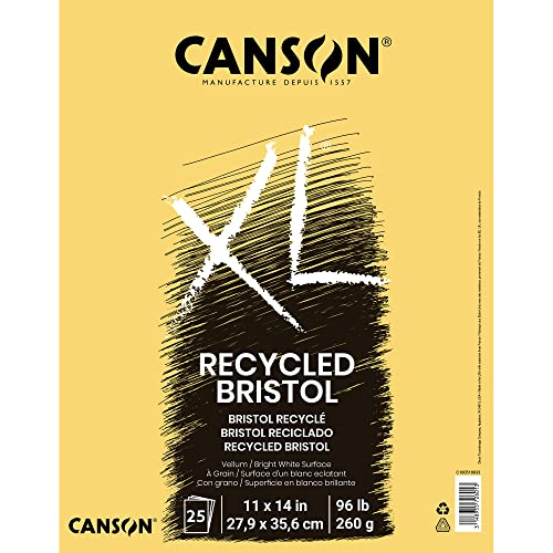Canson XL Series Recycled Bristol Pad, Foldover, 11x14 inches, 25 Sheets - Artist Paper for Students, Marker, Pen, Ink, Pencil - size: 11x14, style: Bristol, Recycled