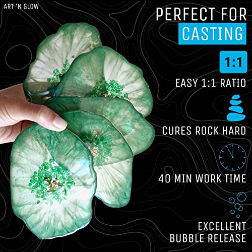 Crystal Clear Epoxy Resin 2 Gallon - Food Safe, UV Resistant, Bubble Free | Casting & coating epoxy resin for jewelry, coasters, molds, art, wood & more. Bubble-free, low odor, USA based business - size: 2 Gallon