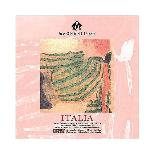 Magnani 1404 Italia Cold Press 100% Cotton Watercolor Paper Pad, 20 Sheets, 6x6", 140 lb, Acid-Free, UV Resistant, Deckled Edges, Vegan Sized Water Color Paper for Artists, Made in Italy - size: 15 x 15 cm