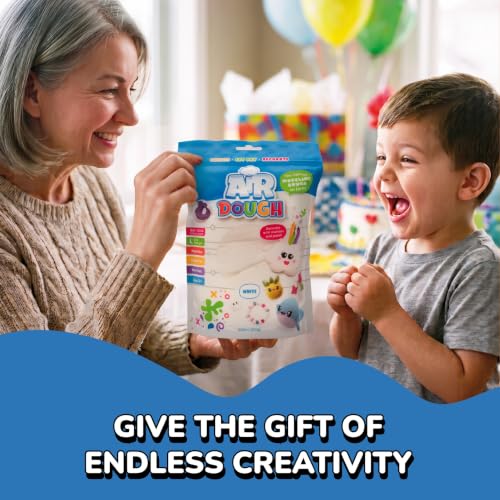 Air Dough White Ultra-Light Air Dry Modeling Dough for Kids, Mess-Free | Mess-Free Modeling Dough Kit That Won't Stick to Carpet and Air-Dries to a Keepsake, Resealable Bag Plus Tutorial Videos - color: White