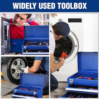 WORKPRO Tool Box with Drawers, 18 Inch with 2 Drawers and 1 Top Storage, Portable Toolbox with Metal Latch and Liner for Garage, Office and Home Storage, 100 LBS Load Capacity (Totally) - size: 18 Inch