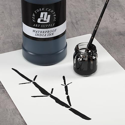 New York Central® India Ink 1oz Bottle - Make an Impact with Matte Black India Ink, Perfect for Artists, Calligraphy, Illustrations, & More - size: 1 Fl Oz