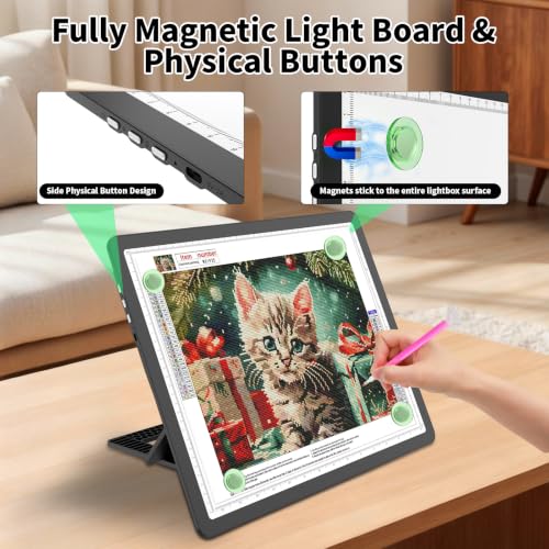 LEACUBER Rechargeable A3 Light Pad with Stand, Super Bright Magnetic Tracing Light Box with Side Buttons, Diamond Art Light Board for Diamond Painting, Light Table for Sketching, Weeding Vinyl Black - size: A3