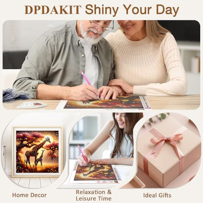 DPDAKIT Giraffe Diamond Painting Kit for Adults, Animal Diamond Art 12x12In | Round Full Drill, 5D Dot Painting for Beginner, DIY Crystal Gem Art Kit, Relaxing Craft, Home Wall Decor Gift, Diamond Dots