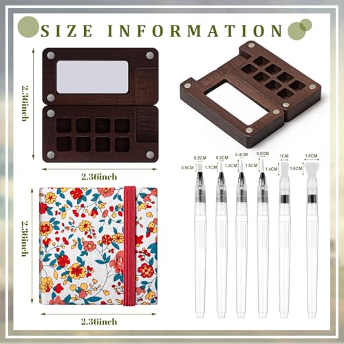 Qilery Mini Portable Watercolor Palette Set Wooden Grid Paint Box Watercolor Paper Sketch Book Brush Pens with Binder Clip for Painters Artist Not Include Paint(Red Flowers) - style: Red Flowers