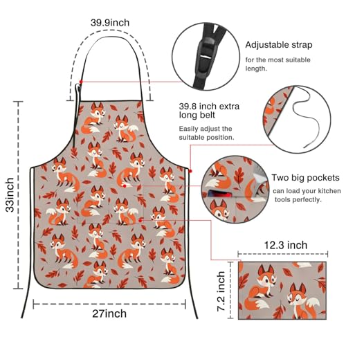 Apron with 2 Pockets,Kitchen Chef Artist Aprons for Cooking Gardening Baking Painting, Waterproof Apron 33" x 27" - color: Fox
