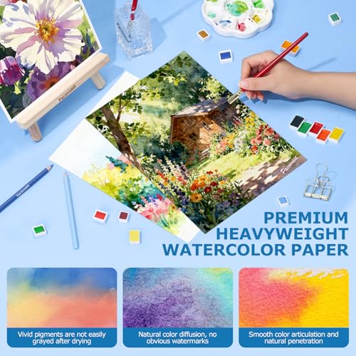 Pacocoast 9"x12" Cold Press Watercolor Paper Pad, 3Pack, Glue Bound, Teal - color: Teal, size: 9" x 12"(Pack of 3)