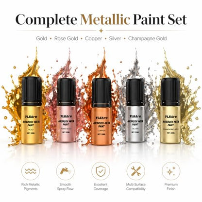 Chrome Airbrush Paint - 5 Colors, Ready-to-Use Alcohol-Based Metallic Airbrush Paint Set for Metal, Plastic Model, DIY Crafts, and Resin Projects - 5 x 30ml Bottles