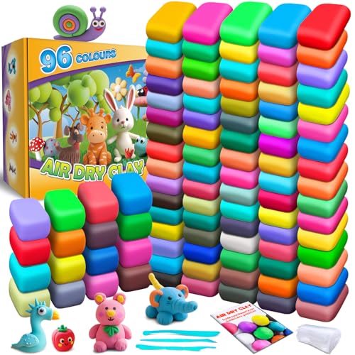 Air Dry Clay, 96 Colors Modeling Magic Clay for Kids | Includes Tools, Soft & Ultra Light, Ages 3-8+ Years, Boys & Girls - color: 96 Colors