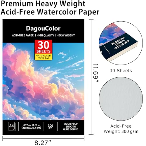 DagouColor Watercolor Paper Pad, 30 Sheets - Cloud Pink, A4, 1 Pack | 140lb/300gsm Cold-pressed Paper, Artist Book for Adults Beginners, Painting, Drawing, Mixed Media - color: Cloud Pink