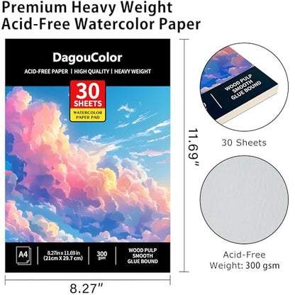 DagouColor Watercolor Paper Pad, 30 Sheets - Cloud Pink, A4, 1 Pack | 140lb/300gsm Cold-pressed Paper, Artist Book for Adults Beginners, Painting, Drawing, Mixed Media - color: Cloud Pink