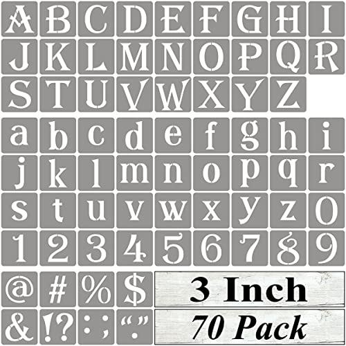 3 Inch Alphabet Letter Stencils for Painting - 70 Pack Letter and Number Stencil Templates with Signs for Painting on Wood, Reusable Alphabet and Numbers Stencils for Chalkboard Wood Signs & Wall Art - size: 3 Inch