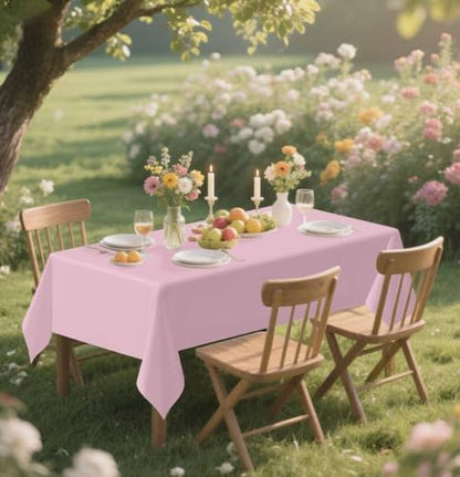 HEIPINIUYE 2 Pack Light Pink Tablecloth Disposable 54 x 108 Inch Baby Pink Plastic Table Cloth Disposable Waterproof Rectangle Table Cover for Party Birthday Camping Picnic Tablecloths - color: Light Pink Rectangle Tablecloth, size: 2 Pack