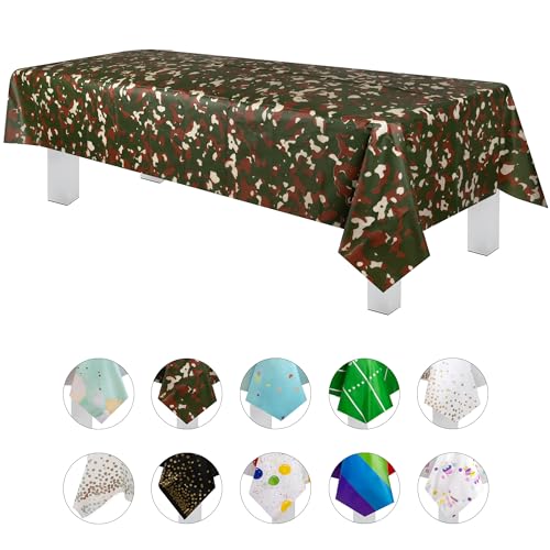 Grandipity Camouflage 6 Pack Premium Disposable Plastic Tablecloth 54 Inch. x 108 Inch. Rectangle Table Cover - color: Camouflage, size: 54" x 108" - 6 Pack