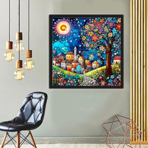 Jiqinsiye Tree Adults Paint by Number Kits,Houses Painting by Number Kits on Canvas,Large Color by Numbers Adult Watercolor Gifts for Friends Wall Decor - color: tree