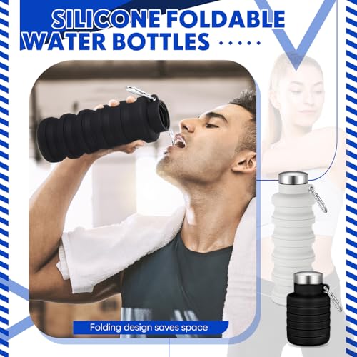 Baderke 2 Pcs Collapsible Water Bottles 17oz Silicone Travel Foldable Portable Water Bottle with Buckle Silicone Lightweight Reusable Leakproof for Camping Hiking Cycling Sport(Black, Gray White) - color: Black, Gray White