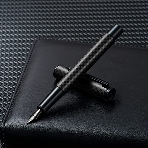 Hongdian Black Forest Carbon Fiber Fountain Pen Medium Nib Modern Design Smooth Writing Pen with Refillable Ink Converter and Metal Pen Case Set - color: Carbon Fiber, style: Medium Point