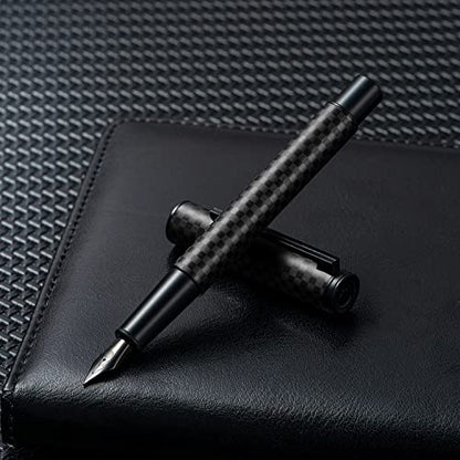 Hongdian Black Forest Carbon Fiber Fountain Pen Medium Nib Modern Design Smooth Writing Pen with Refillable Ink Converter and Metal Pen Case Set - color: Carbon Fiber, style: Medium Point
