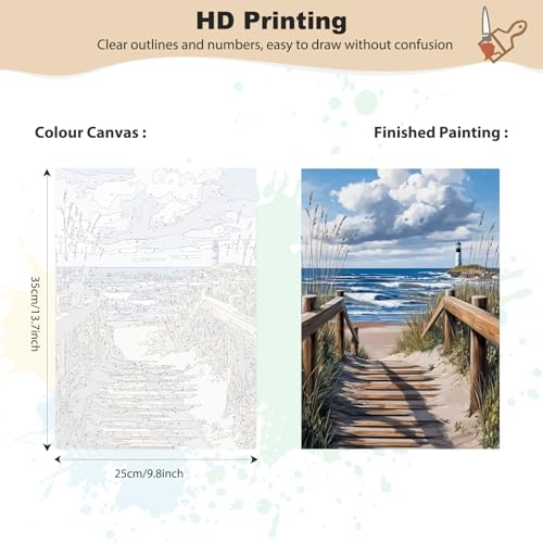 EOBROMD Framed Paint by Numbers Kits for Adults - Wooden Easel, Seaside DIY Painting Kits for Adults Beginner, Painting on Stretched Canvas Oil Paint by Numbers for Home Decor Gift 10x14 Inch - color: LG019