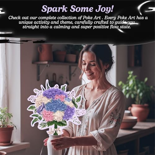 Unwynd Poke Art Hydrangea Flower Bouquet Kit for Adults, Women and Teens | Hobby activity, brain puzzles, adult, 12 illustration sheets, 12 pages of stickers, 12 colour pages Rubbing Plates & Supplies - style: Hydrangea