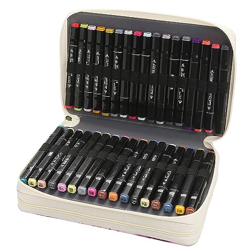 Marker Pen Organizer Case 68 Slots Large Capacity with Handy Wrap Portable Multilayer Holder for Prismacolor Watercolor Pencils & Gel Pen Markers（Rose Black） - color: Rose Black, size: 68