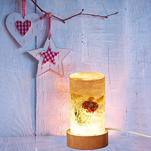 Honoson 3 Pieces Light Resin Silicone Mold Set, Includes 1 Resin Mold and 2 USB Powered Wooden Lighted Base Stands for DIY Table Candle Desktop Lamp Ornaments(2 x 3.5 Inches,Column) - size: 2 x 3.5 Inches, style: Cylinder