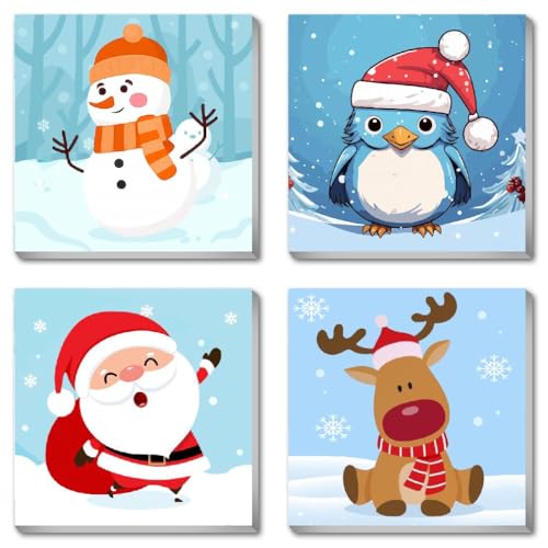 Canrichshop 4 Pack Framed Paint by Numbers Kit for Kids,Christmas Painting Kits for Kids Ages 4-8,Easy Paint by Number Kid Paint for Beginner,DIY Acrylic Oil Painting Kit for Wall Decor(8X8inch) - color: BKH878+BKH879+BKH880+BKH881