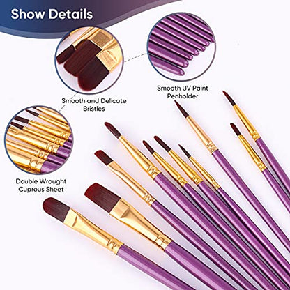 Paint Brushes Set, 20 Pcs Paint Brushes for Acrylic Painting, Oil Watercolor Acrylic Paint Brush, Artist Paintbrushes for Body Face Rock Canvas, Adult Drawing Arts Crafts Supplies, Purple | Artist Paintbrush (Nylon Hair Wood Handles) for Adult Drawing, Gr