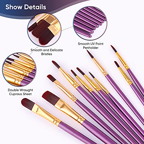Artstorys 30Pcs Paint Brush Set for Acrylic, Oil & Watercolor, Purple - color: Nickel,purple