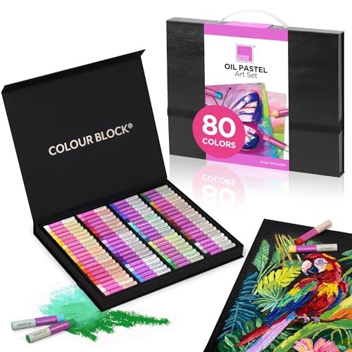COLOUR BLOCK 80 Colors Oil Pastels Art Set, Premiun Ultra-Soft Creamy Pastel for Drawing, Blending, Shading for Professional Artists, Beginners, Hobbyists, Portable Rigid Box for Gifting - size: 80 Count (Pack of 1)