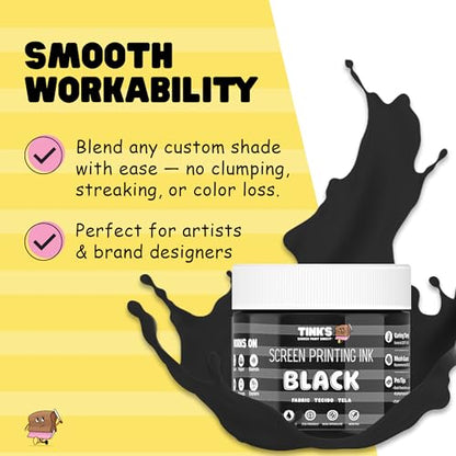 Tinks Screen Printing Ink - Black - 8 oz. | Water-Based Fabric Ink - Screen Printing, Stenciling, Tote Bags & Fabric Stamping - Non-Toxic, No Harsh Fumes - 8 oz. - color: Black