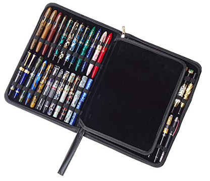 erofa 48 Fountain Pen Case PU Leather, Rollerball Pen Display Holder Bag, Pouch Large Capacity for your Collection - Black - color: Black-PU Leather