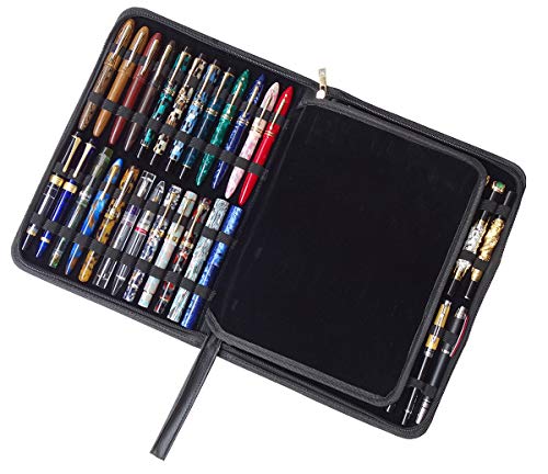 erofa 48 Fountain Pen Case PU Leather, Rollerball Pen Display Holder Bag, Pouch Large Capacity for your Collection - Black - color: Black-PU Leather