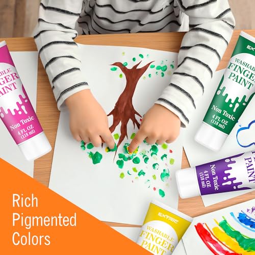 EXTRIC Finger Paint for Toddlers 1-3 Washable 8 PK, 4 OZ Tempera Paints | Includes: 8 Colors of 4 oz Finer Paints, Features: Non-Toxic, Washable, Use: At Home and School Crafts, Ages: Toddler, Kids - size: 4 Fl Oz (Pack of 8)