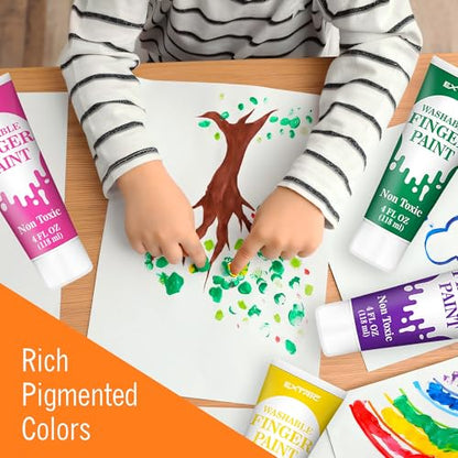 EXTRIC Finger Paint for Toddlers 1-3 Washable 8 PK, 4 OZ Tempera Paints | Includes: 8 Colors of 4 oz Finer Paints, Features: Non-Toxic, Washable, Use: At Home and School Crafts, Ages: Toddler, Kids - size: 4 Fl Oz (Pack of 8)