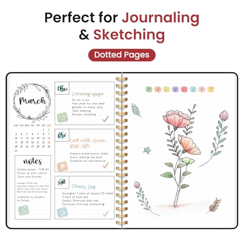 Taja Dotted Spiral Journal Notebook for Women & Men, 140 Pages, Dotted Notebook for Journaling & Note Taking, Journals for Writing, A5(5.7" x 7.9") – Black - color: C.Black, style: b-Dotted
