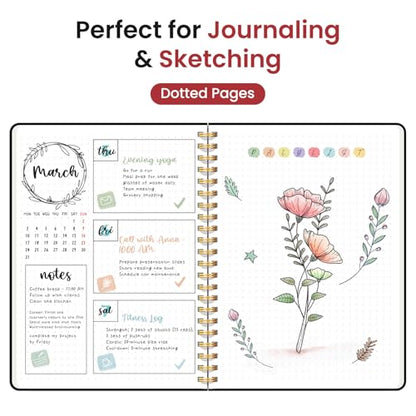 Taja Dotted Spiral Journal Notebook for Women & Men, 140 Pages, Dotted Notebook for Journaling & Note Taking, Journals for Writing, A5(5.7" x 7.9") – Black - color: C.Black, style: b-Dotted