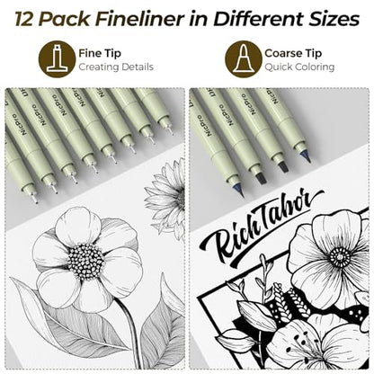 Nicpro 58PCS Art Drawing Supplies Kit, Leather Case, Art Supplies for Adult | Sketching Kit with 12 Micron Pen, 6 Art Mechanical Pencil Set 0.5-2mm, 100 Sheets Sketch Book, Best Gift for Artist Teen