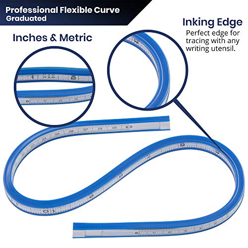 Pacific Arc Flexible Curve Graduated 20 Inch Ruler with Inking Edge, for Drawing, Pattern Making, Engineering, Stencil Making, Saddle Fitting - size: 20 Inch