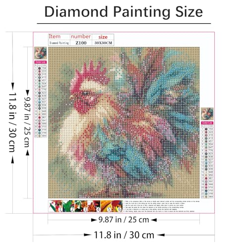 Shouruihua Diamond Painting Kit for Adult, Colorful Rooster Diamond Art Kit | Funny Chicken, Gem Art, Diamond Dotz Kits, Silly Animal Diamond Dots, Full Round Drill Diamond Painting Kits, 11.8x11.8 in - color: Colorful Rooster