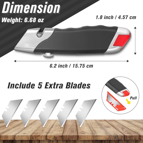 DIYSELF 10 Pack Utility Knives, Quick-Release Box Cutters with Rubber Grip | Heavy Duty Box Cutter Retractable, 5 Extra Blades, Razor Knife for Cardboard, Cartons, Packages, Warehouse, Office and DIYers - style: 10 Pack