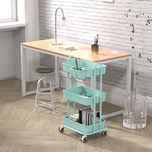 Simple Houseware 3-Tier Rolling Utility Cart with Hanging Bucket, Turquoise - color: Turqoise, size: 3-Tier