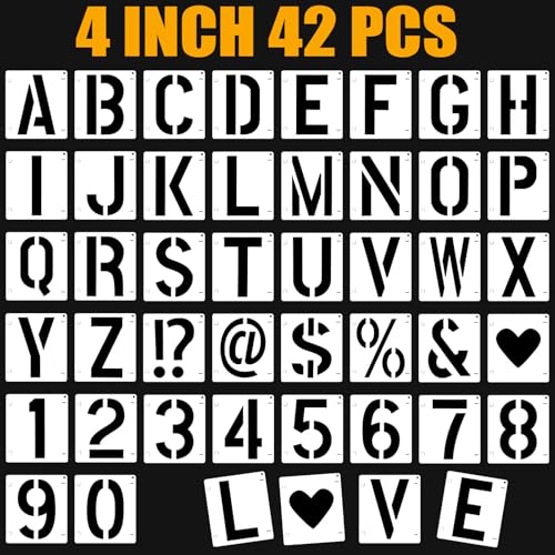42 PCS Letter Stencils for Painting, Spray Paint Stencil | 4 Inch Alphabet Stencils for Crafts Reusable on Wood, Wall, Rock, Fabric, Sign, School DIY Art Projects - size: 4 Inch