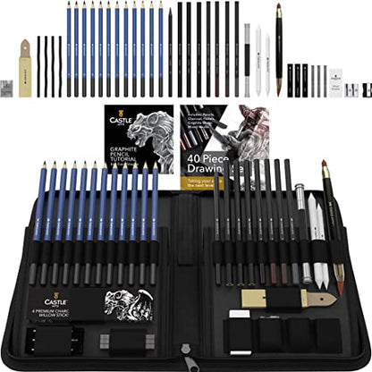 Castle Art Supplies 40 PieceDrawing, Sketching and Charcoal Set for Artists