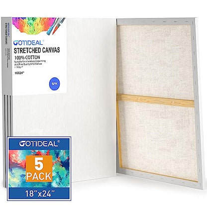 GOTIDEAL Stretched Canvases for Painting, 18x24 Inch Set of 5 - color: White, size: 18"x24"