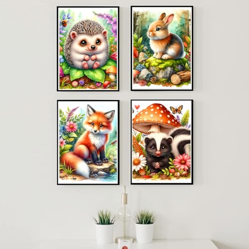 Axquilon 4 Pack Animal Diamond Art Kits for Adults- 9.8x13.7inch | Cute Diamond Painting Kits for Beginners, 5D DIY Round Full Drill Fox Gem Art for Adults, Paint by Diamonds - color: 4 Pack Animal